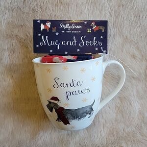 MILLY GREEN BRITISH DESIGN MUG AND SOCKS "SANTA PAWS" GRAY SCHNAUZER - NEW!